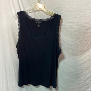 Inc 2x black ribbed tank lace trim euc cotton spandex blend stretchy like new